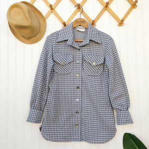 VTG 70's Vivo Susan Thomas Roos Atkins Gingham Shirt Size S Gray Pointed Collar